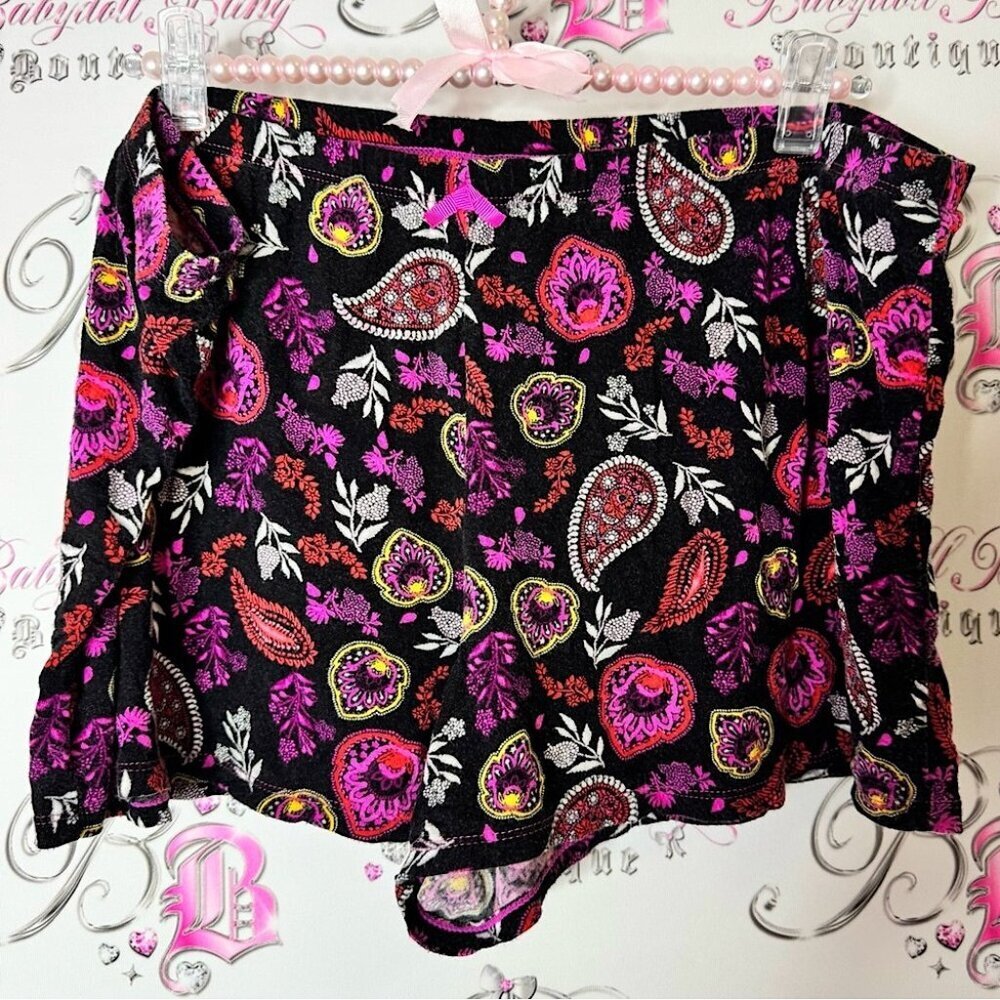 Secret Treasures shorts boho Black Floral Paisley neon bright swirls floral